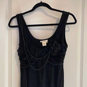 Sleeveless Beaded Detail Black Draped Top